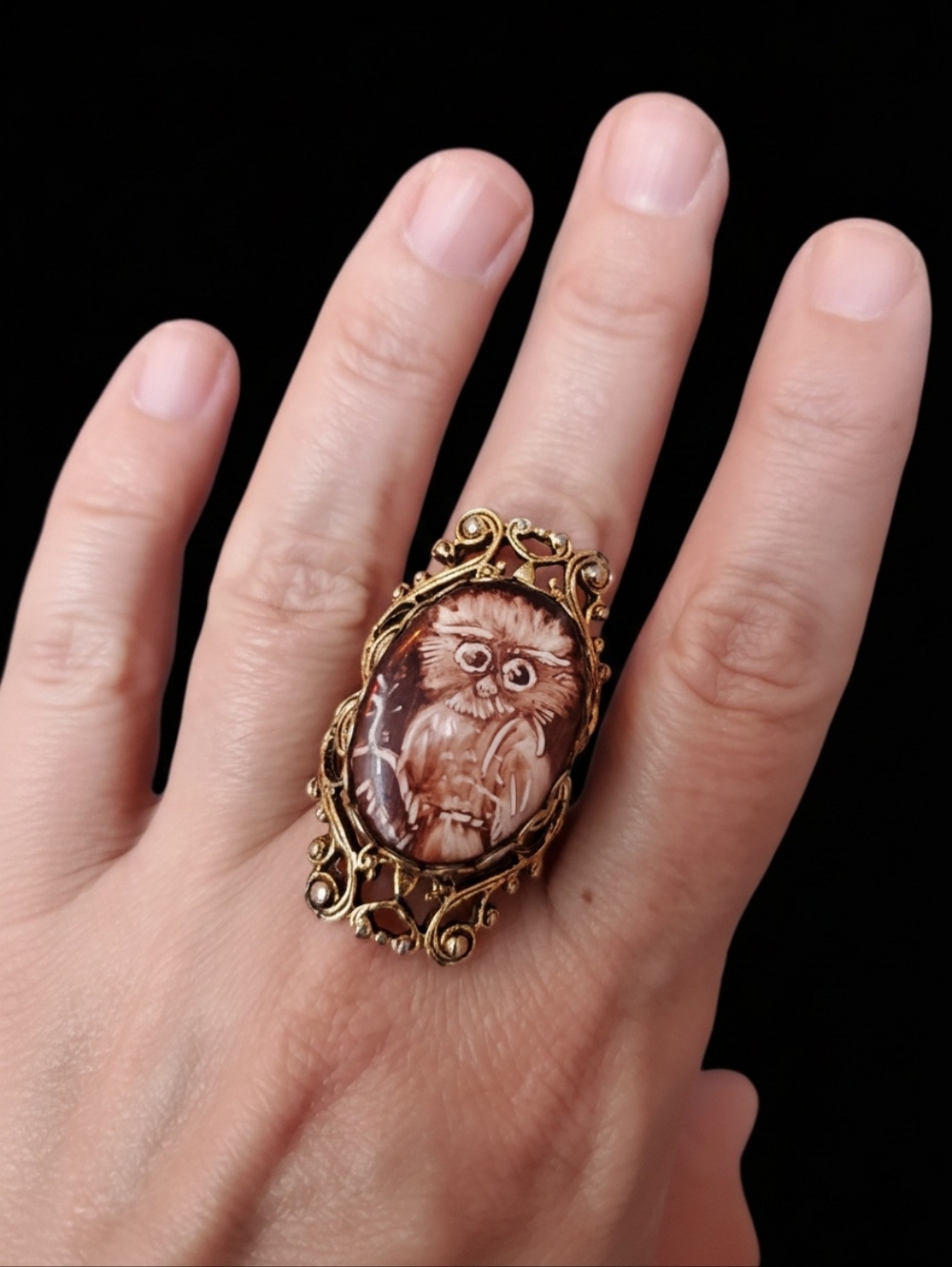 Vintage Filigree Owl Ring